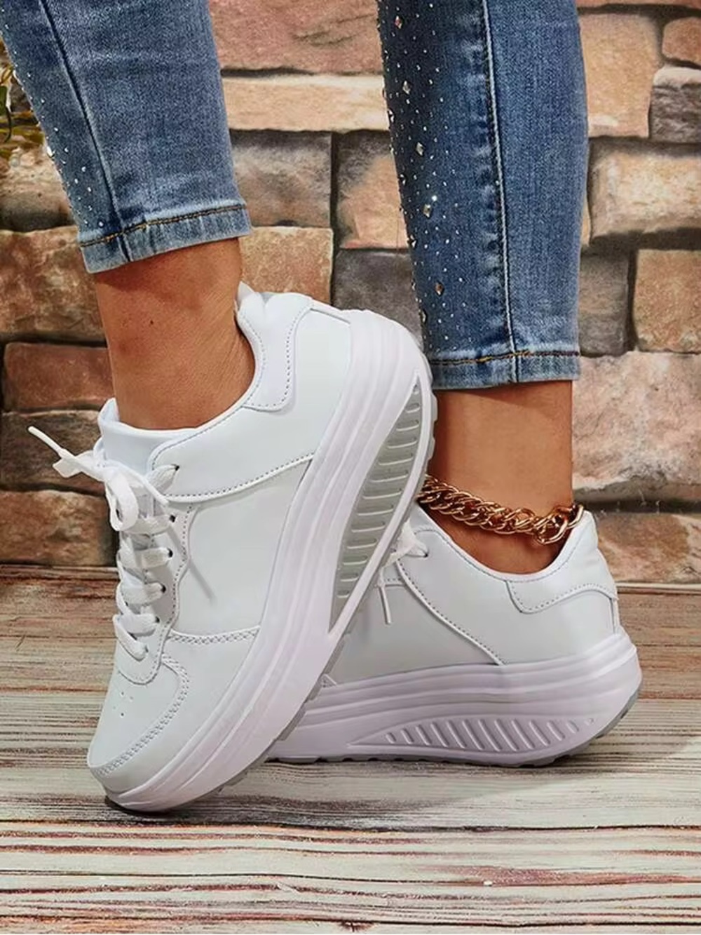 Sporty Rocking Shoes For Women, Lace-up Front Sneakers (size 8.5)